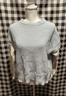 Aerie Long Sleeve Blue Waffle Knit Thermal Crewneck Top